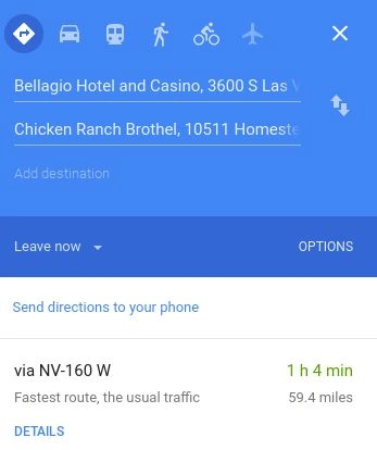 Directions to Chicken Ranch Brothel